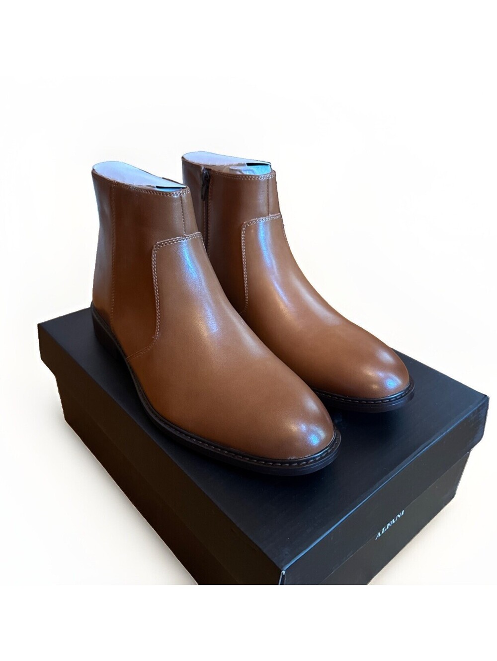 NEW Alfani Men's Brown Liam Ankle Boots Faux Leather Side Zip Size 12 M - Picture 2 of 6
